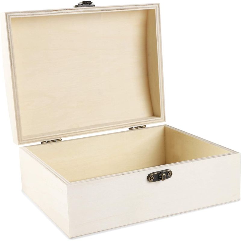 Unfinished Wood Box with Hinged Locking Lid, Wooden Jewelry Box (3 Pack)