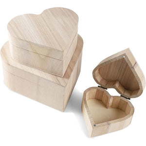 Bright Creations Unfinished Wood Box with Magnetic Hinged Lid, Heart Jewelry Box (3 Pack)