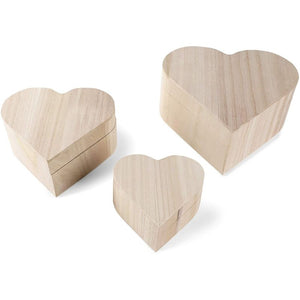 Bright Creations Unfinished Wood Box with Magnetic Hinged Lid, Heart Jewelry Box (3 Pack)