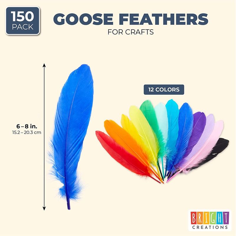 Goose Feathers for Crafts, Costumes, Decorations, 12 Colors (6-8