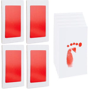 Baby Handprint and Footprint Kit, 4 Red Ink Pads, 10 Imprint Cards (14 Pieces)