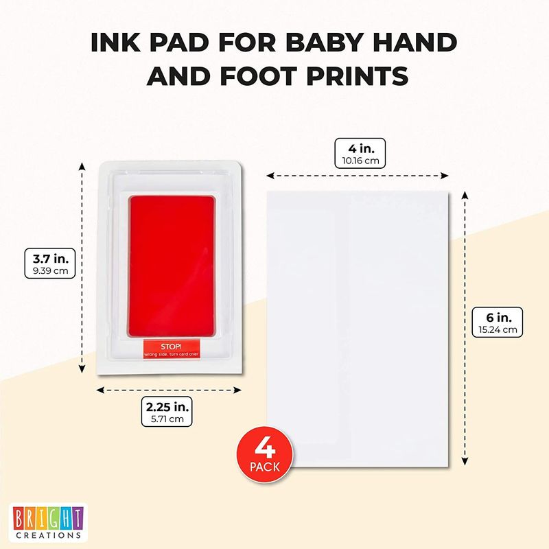 Baby Handprint and Footprint Kit, 4 Red Ink Pads, 10 Imprint Cards (14 Pieces)