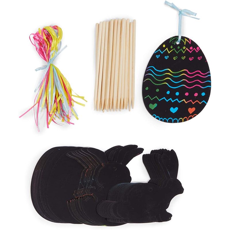Easter Scratch Art Kit for Kids, Paper Ornaments with Bunny & Easter Eggs (120 Pieces)
