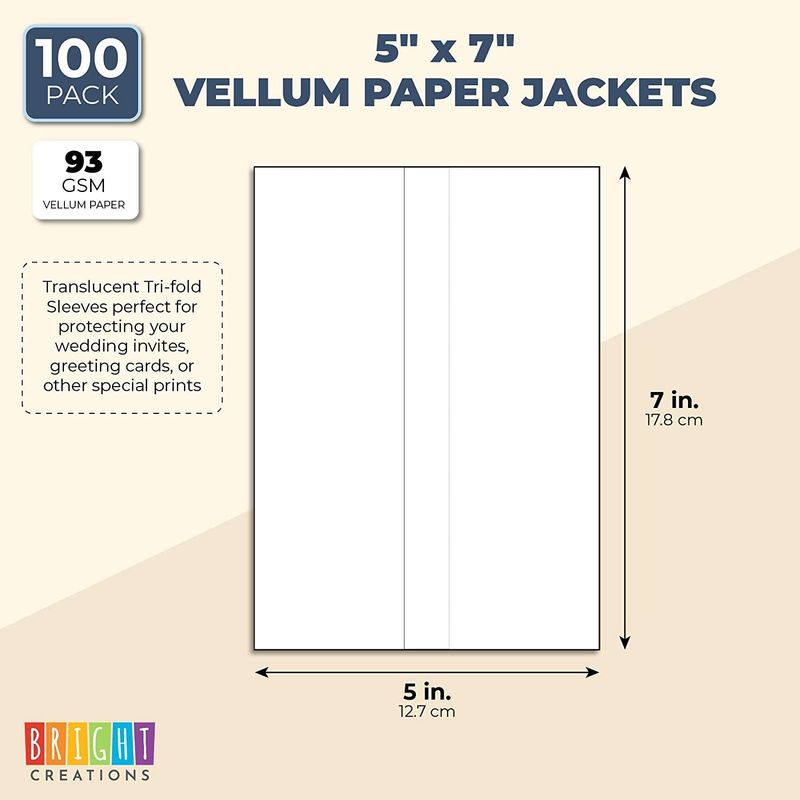 Vellum Paper Jackets for Wedding Invitations, Translucent (5 x 7 in, 100 Pack)