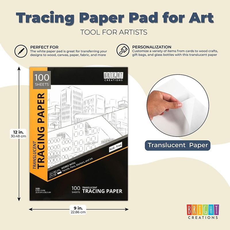 Tracing Paper Pad for Art, Drawing (9 x 12 Inches, 100 Sheets)