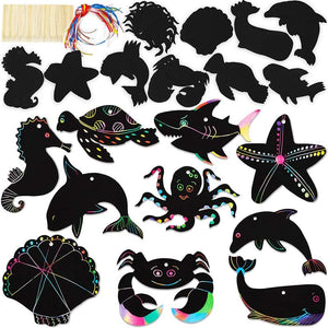 Bright Creations Rainbow Scratch Paper, Ocean Sea Animal Ornaments (50 Pack)