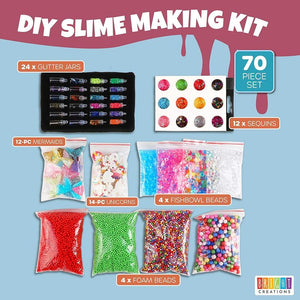 Unicorn DIY Slime Kit, with Foam Beads, Sequins Slices, and Glitter Jars (70 Pieces)
