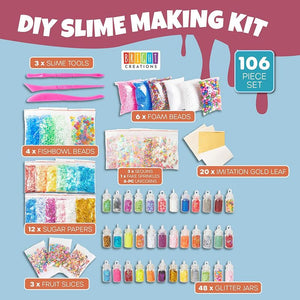 DIY Slime Kit, Foam Beads, Sprinkles, Fruit Slices, Glitter Jars (106 Pieces)