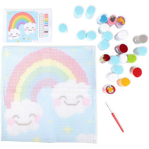 Rainbow Latch Hook Kit for Kids Beginners, Printed Canvas