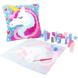Unicorn Latch Hook Kit for Kids and Beginners, Printed Canvas (26 Pieces)