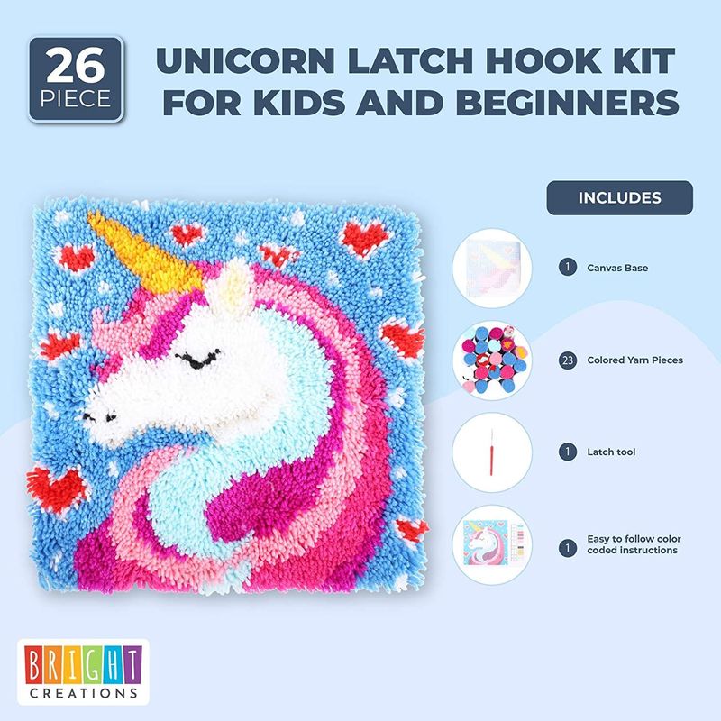 Unicorn Latch Hook Kit for Kids and Beginners, Printed Canvas (26