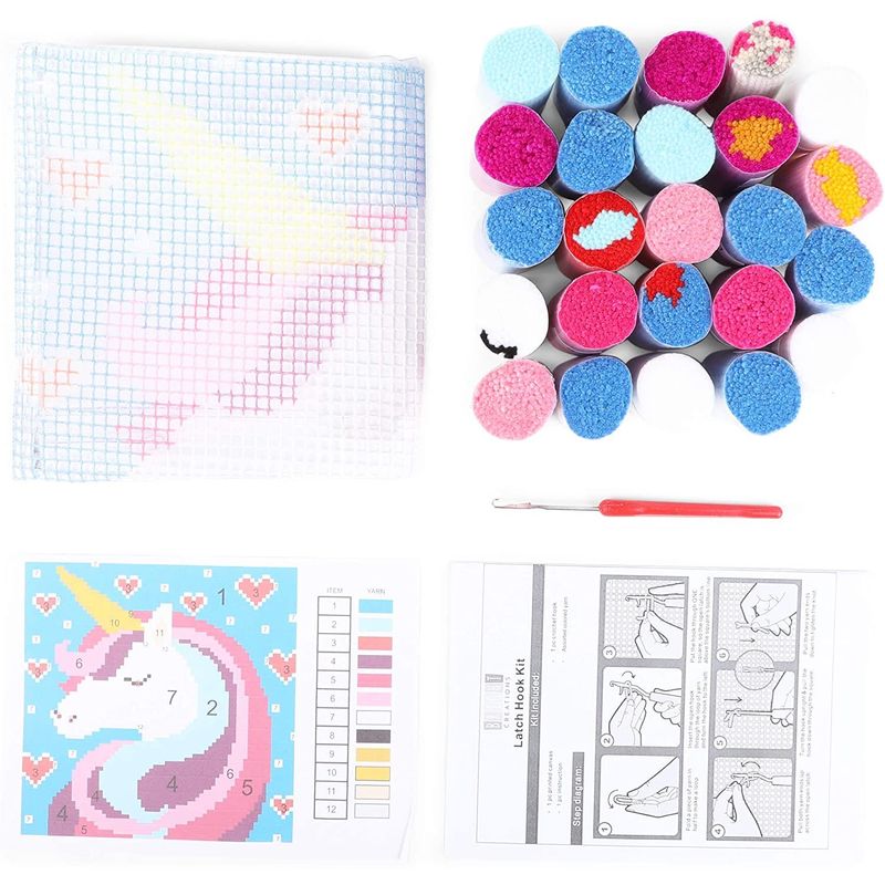 Unicorn Latch Hook Kit for Kids and Beginners, Printed Canvas (26 Pieces)