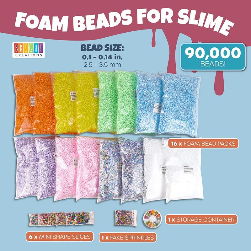 Foam Beads for Slime and Fruit Polymer Slices, Pastel (24 Pack, 90,000 Pieces)
