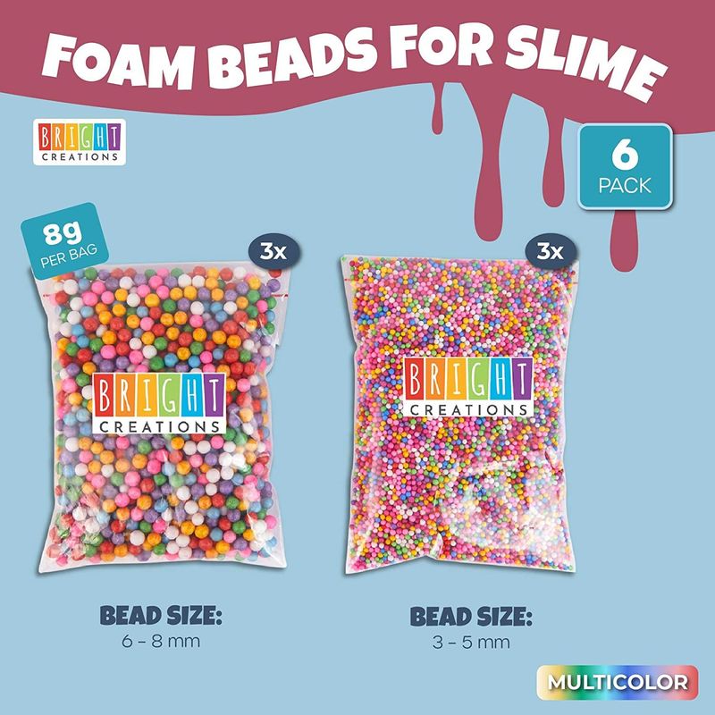 Rainbow Foam Beads for Slime, Art, Crafts Supplies (0.3 oz, 6 Pack