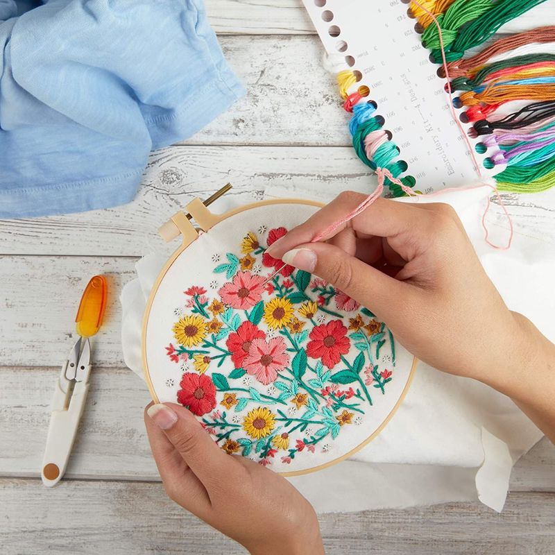Hand Embroidery Kit, Yarn, 4 Floral Patterns, Hoops, Needles, Scissors –  BrightCreationsOfficial