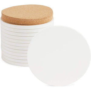 Round Unglazed Ceramic Tiles with Cork for Crafts, DIY Coasters (White, 4 In, 24 Pieces)