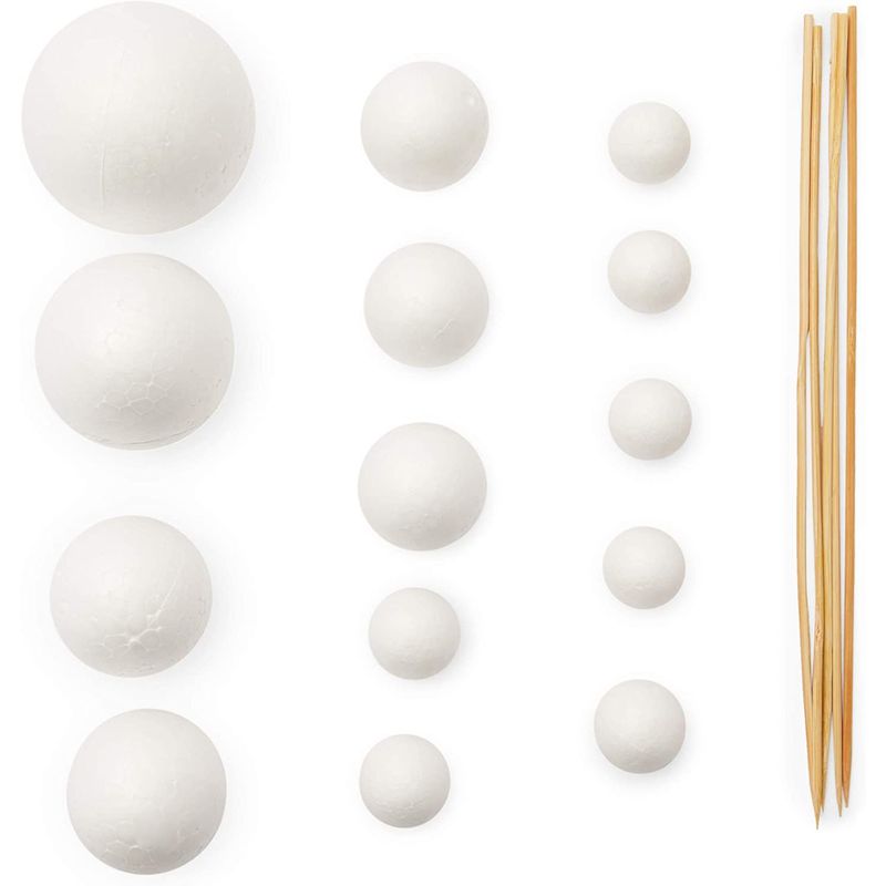 24 Piece DIY Solar System Model Kit with 14 White Foam Balls and 10 Bamboo  Sticks for Science Projects