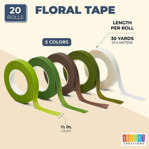 Floral Tape for Flower Arrangements, 0.5 Inch Width (600 Yards, 20 Rolls)