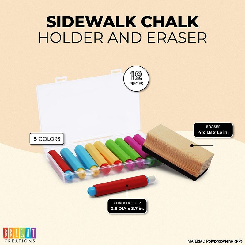 12 Piece Chalk Holder with Carry Case and Eraser for Kids, Teachers Day, Students