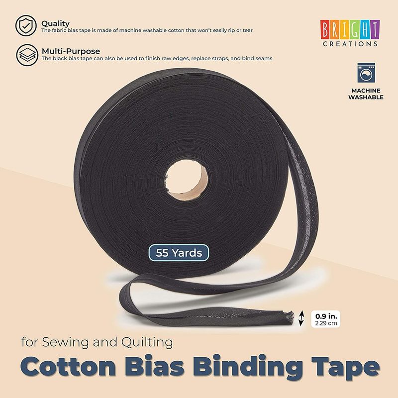 Fold Bias Tape for Sewing and Quilting (Black, 0.9 in x 55 Yards)