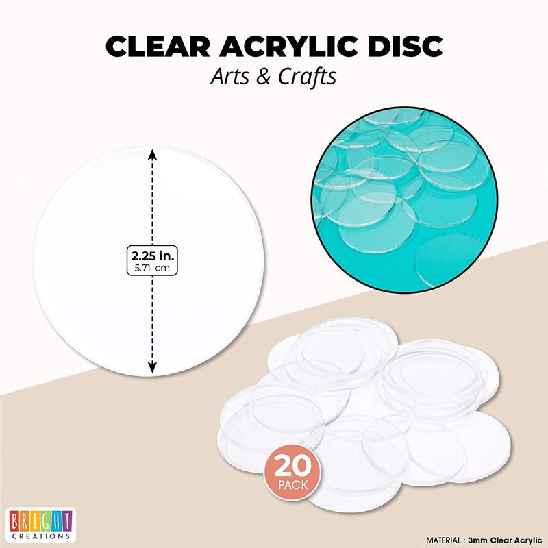 3mm Clear Acrylic disks, Round Circles for Arts and Craft Supplies (2.25 in Diameter, 20 Pack)