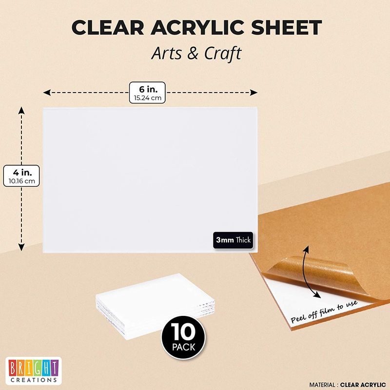 Clear Acrylic Sheet for Signs, Art, Crafts Supplies (4 x 6 Inches, 10 Pack)