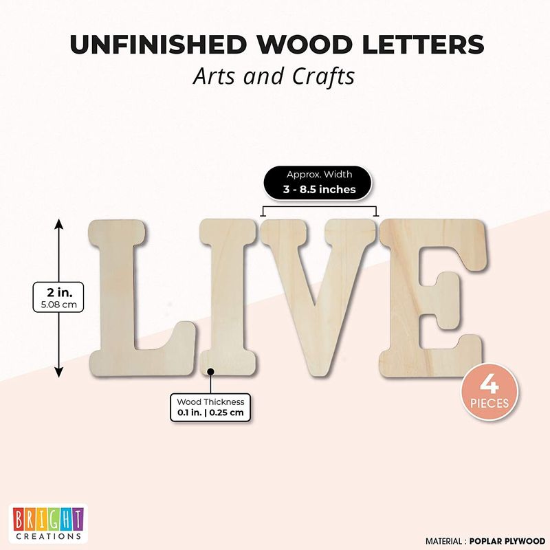 Bright Creations Unfinished Wooden Letters for Crafts, Live (12 Inches, 4 Pieces)