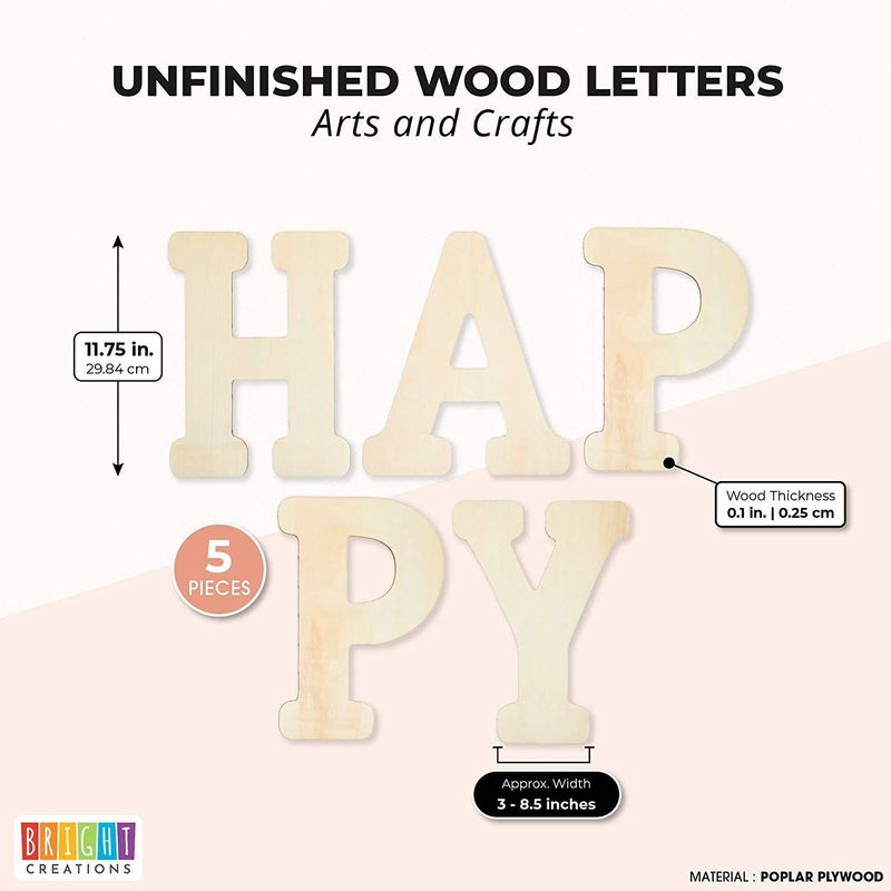 Bright Creations Unfinished Wooden Letters for Crafts, Happy (12 Inches, 5 Pieces)