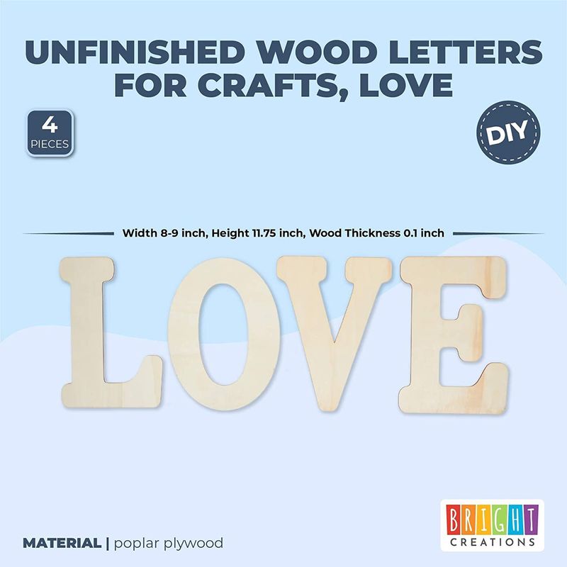 Bright Creations Unfinished Wooden Letters for Crafts, Love (12