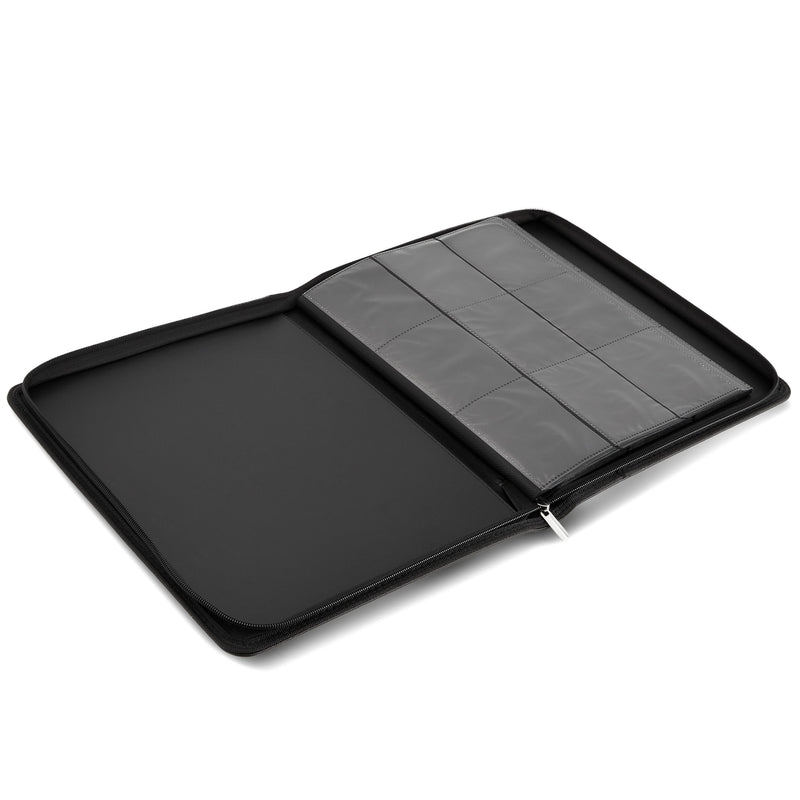 Card Binder with Zipper - 9 Pockets Trading Cards Album Folder - 360 Side Loading Pockets (Black)