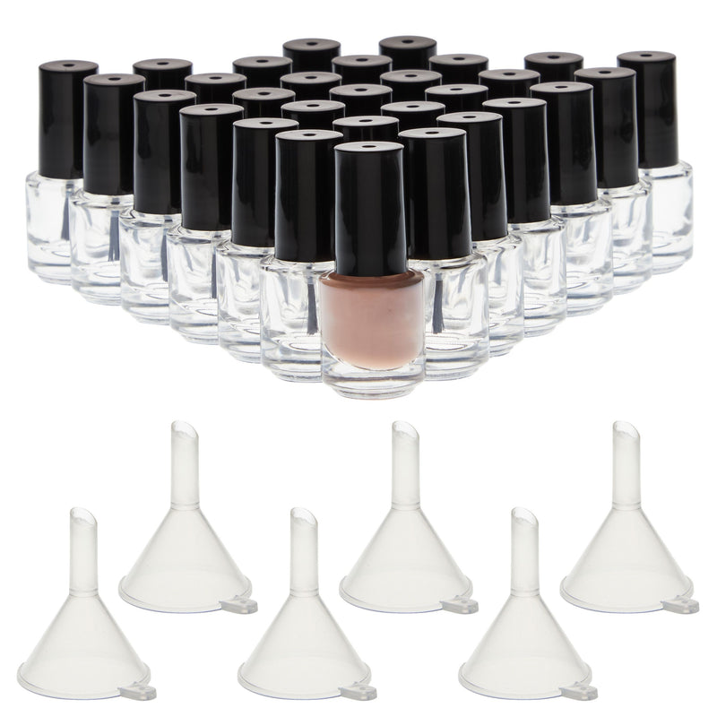 30 Pack Mini Empty Nail Polish Bottles with Brush Cap, 5ml Refillable Glass Containers with 6 Plastic Funnels