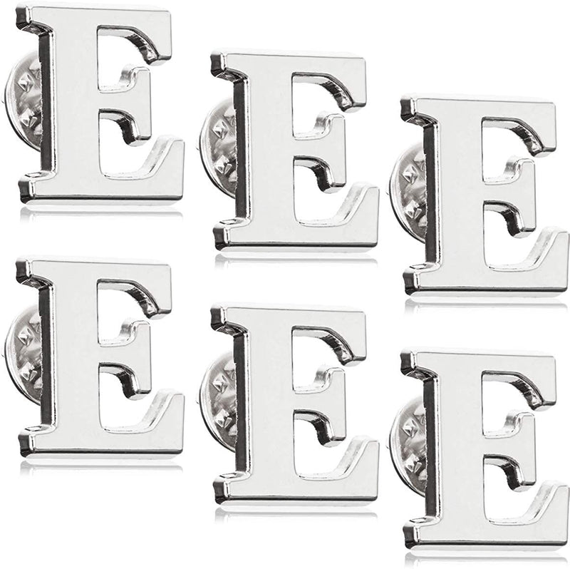 6 Pack Monogram Alphabet Letter E Brooch Pins, 0.8 inches Silver Initial Clothespins Lapel Pin Badge Collar for Men and Women Crafts, Custom Name, Accessories, Embellishment