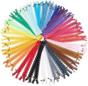 50 Pcs #3 Lace Coil Zipper for Sewing Repair Kit Replacement, 8 inch, 25 Colors
