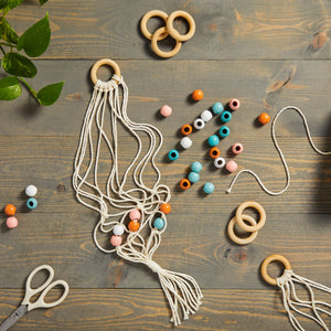 Unfinished Pastel Wood Beads and Wooden Rings for Macrame, DIY Crafts (80 Pieces)