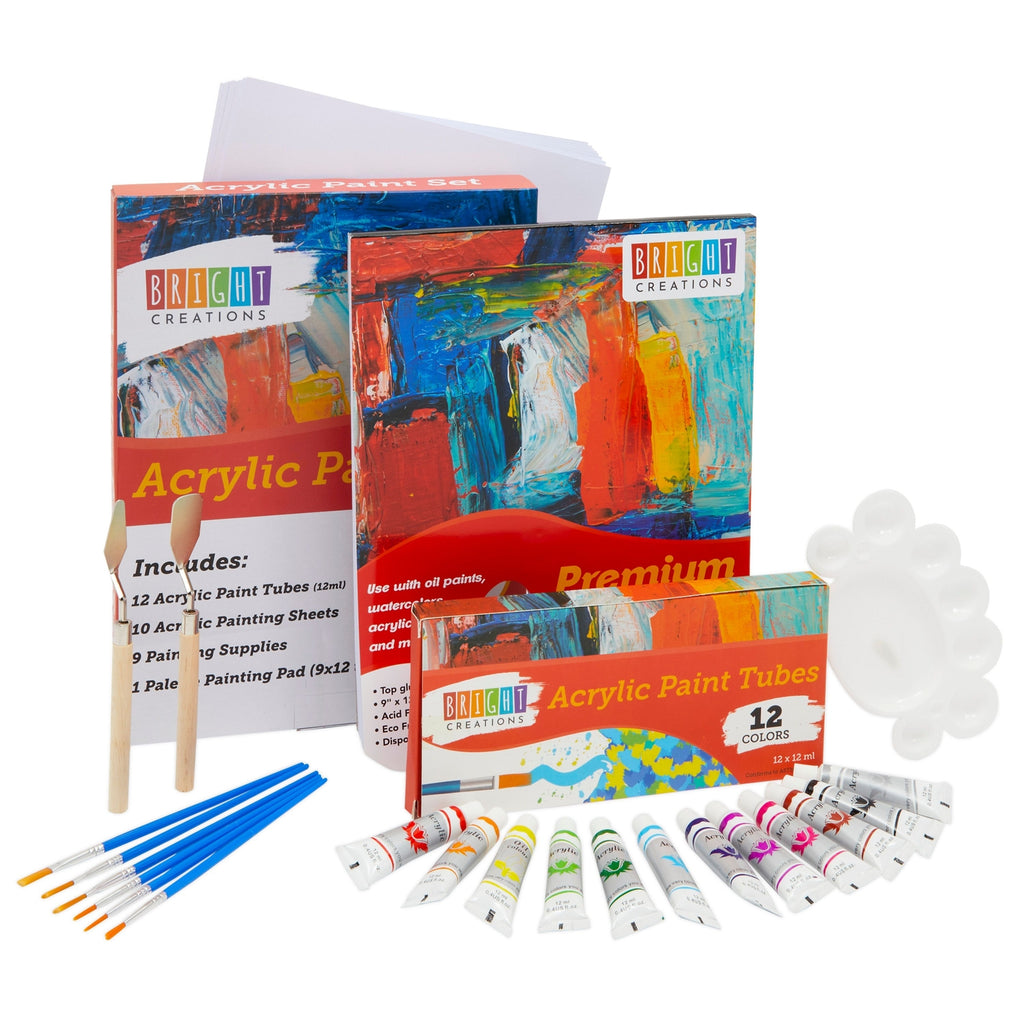 DIY Acrylic Paint Set with Palette Pad, Paints, Brushes, Art Knives (32 Pieces)