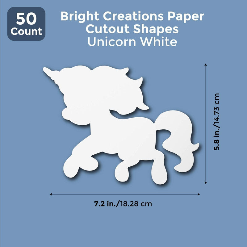 Bright Creations Paper Cutout Shapes, Unicorn (50 Count) 7 x 6 Inches, White
