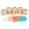 Unfinished Pastel Wood Beads and Wooden Rings for Macrame, DIY Crafts (80 Pieces)
