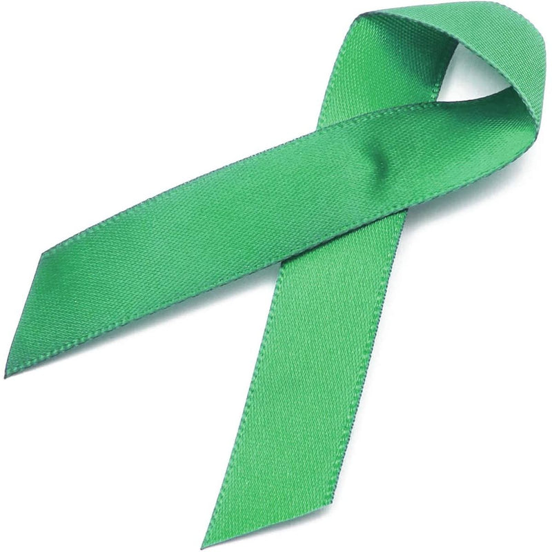 Green Satin Awareness Ribbons with Clutch Pins (5/8 In, 50-Pack)