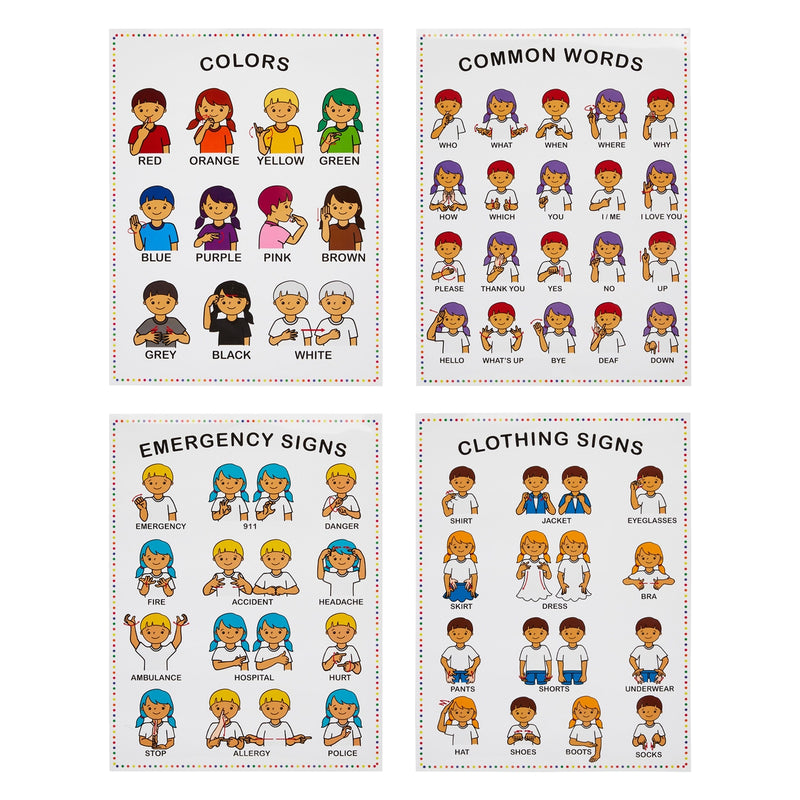 Sign Language Posters for Kids, Teacher Classroom Supplies (13 x 17 In, 8 Pack)