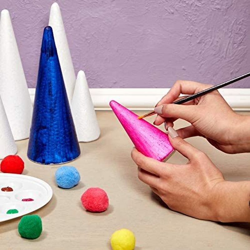 White Craft Foam Cones for Crafts, 2 Sizes (18 Pack)