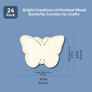 Wood Cutouts for Crafts, Wooden Butterfly (3.7 x 2.7 in, 24-Pack)