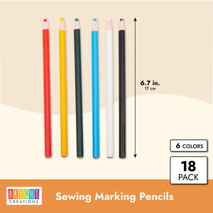 Sewing Marking Pencils, Tailors Chalk for Fabric (6 Colors, 18 Pack)
