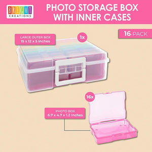 16 Transparent 4x6 Photo Storage Boxes and Organizer with Handle for Pictures, Art Supplies (Rainbow Colors)