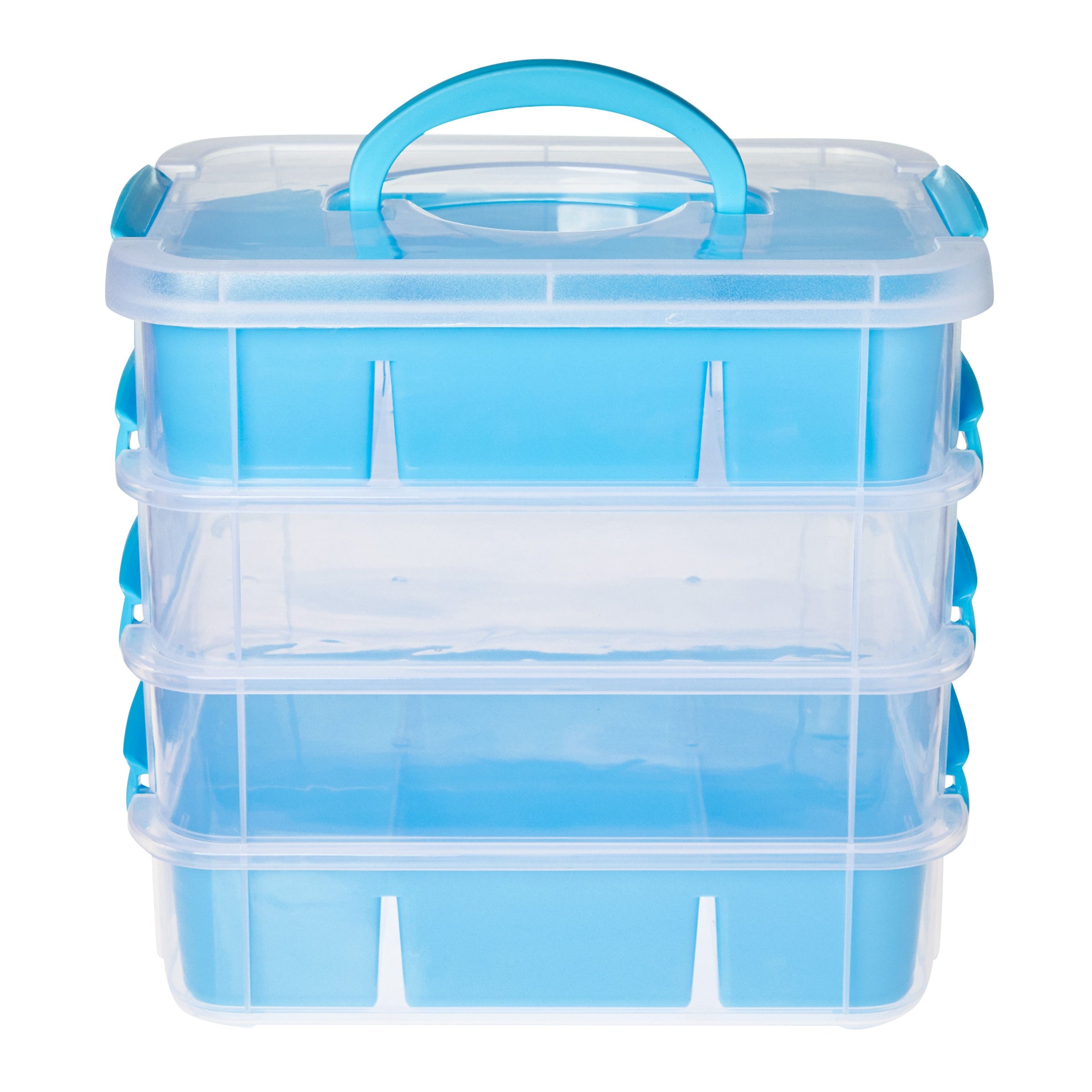 Stackable Blue Craft Storage Containers with 2 Trays and Labels