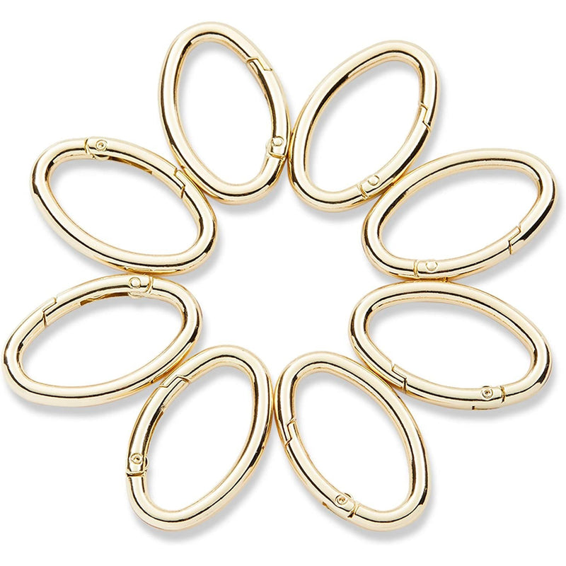 Gold Metal Oval Key Rings for DIY Crafts (1.47 x 0.78 In, 8 Pack)
