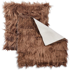 2-Pack 18x18-Inch Faux Fur Fabric Squares, Shaggy Brown Synthetic Fur Sheets for Crafting and Sewing Projects, Costumes for Pets and Dolls, Throw Pillow and Scatter Cushion Making Supplies