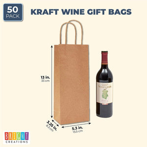 Kraft Paper Wine Gift Bags with Handles (Brown, 50 Pack)