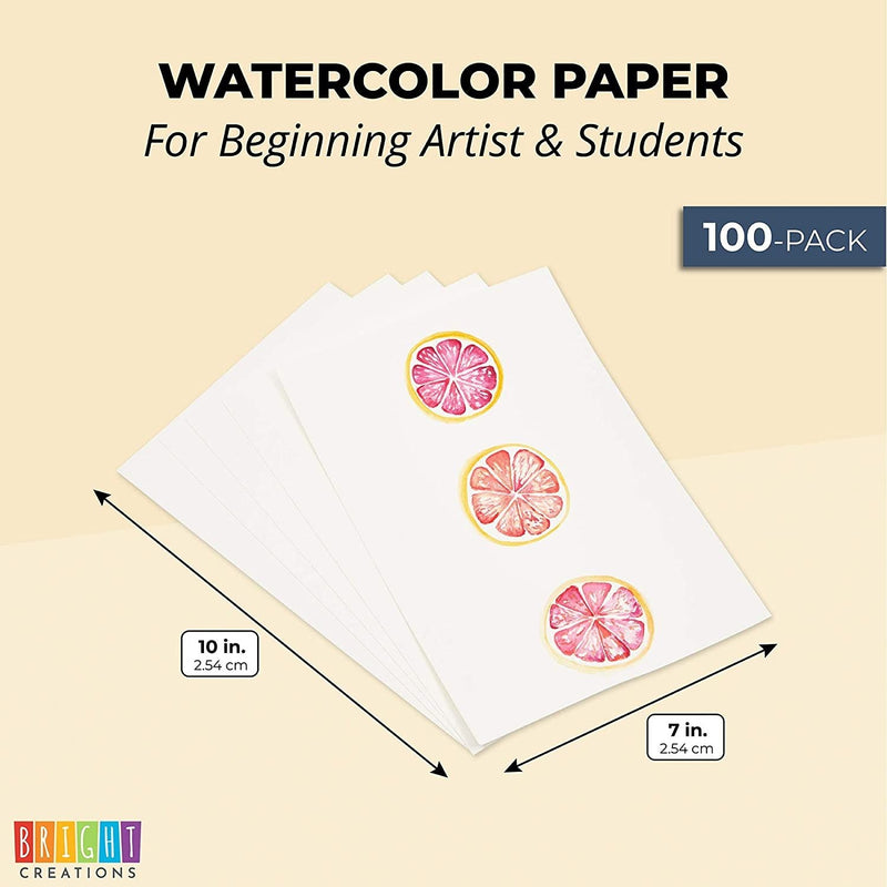 100 Sheets Cold Press Watercolor Paper - Bulk Cotton Watercolor Paper for Novice Artists and Professional Watercolorists (7x10 in)