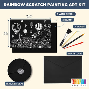 Rainbow Scratch Painting Art Drawing Pad Set, 3 with Design and 3 Blank Scratch Art Paper for Kids DIY Craft Projects