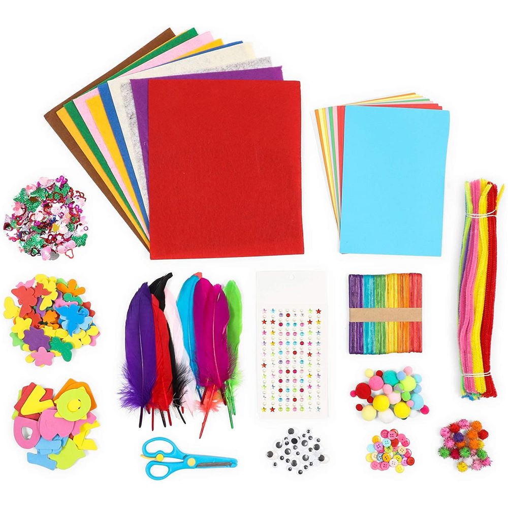 Kids Art Kit and Craft Supplies, 1000+ Pieces Foam, Pompoms, Feathers, Cardstock